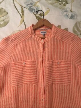Brora “Clementine” Stripe Button-Front Linen Blend Blouse